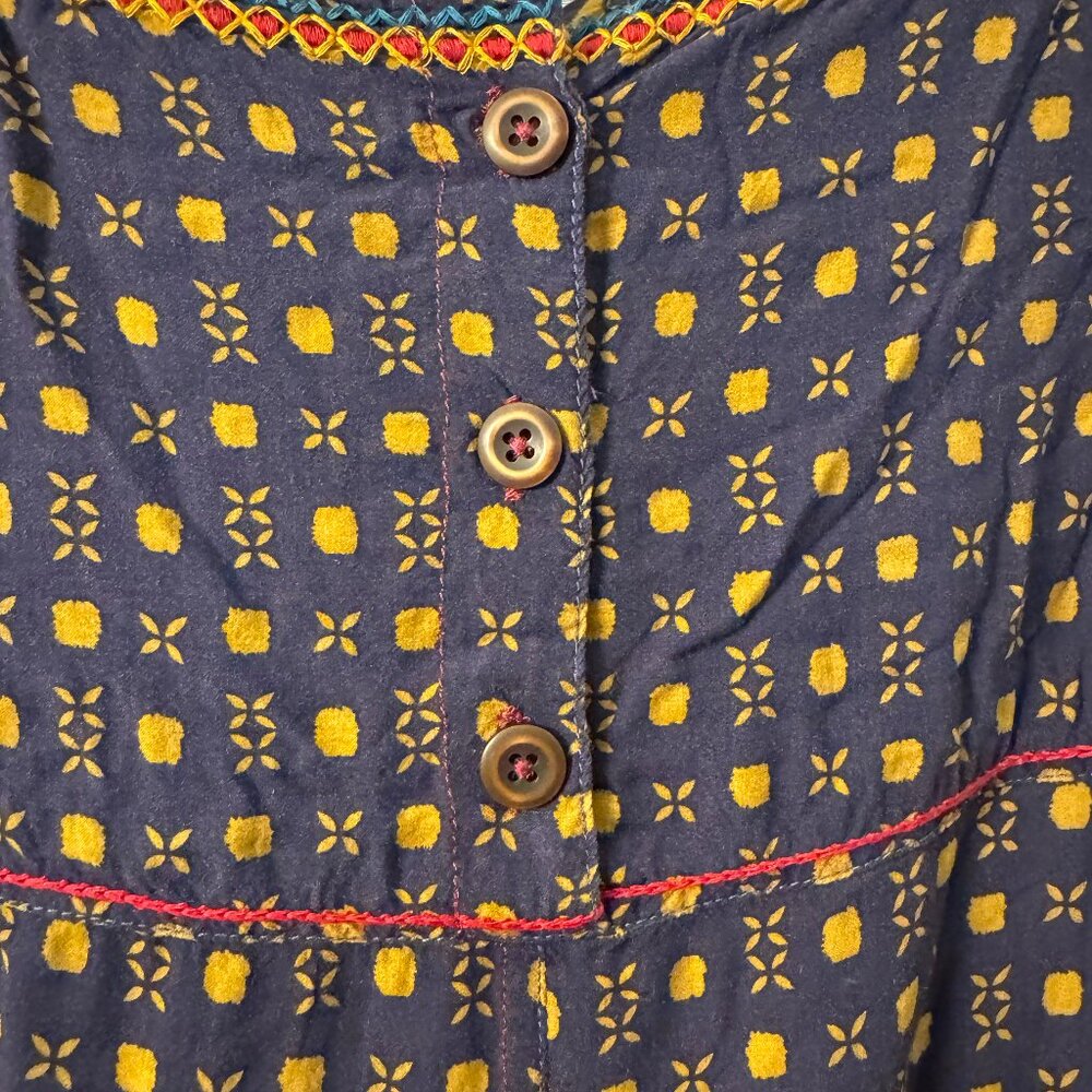 Blue and Gold patterned blouse with embroidery - Holding Horses - 10